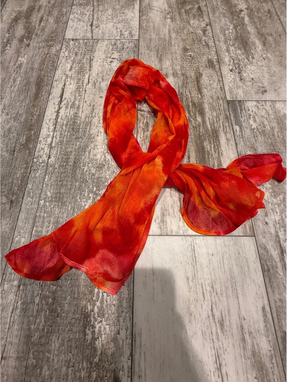 Orange Red Tie Dye Sheer Scarf Wrap Boho Festival